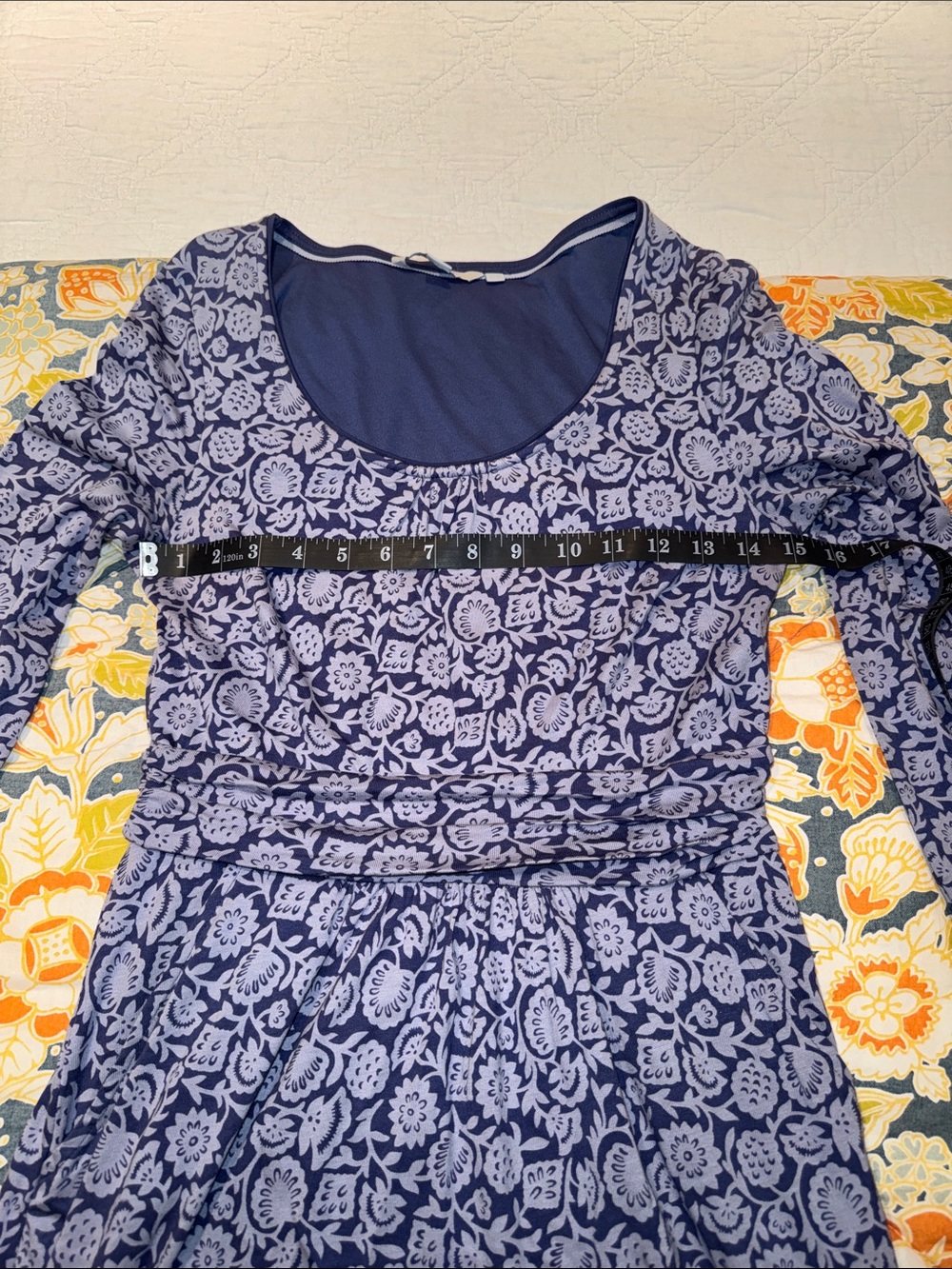 Boden Long-Sleeve Navy and Periwinkle Floral Jersey Dress - Picture 6 of 11